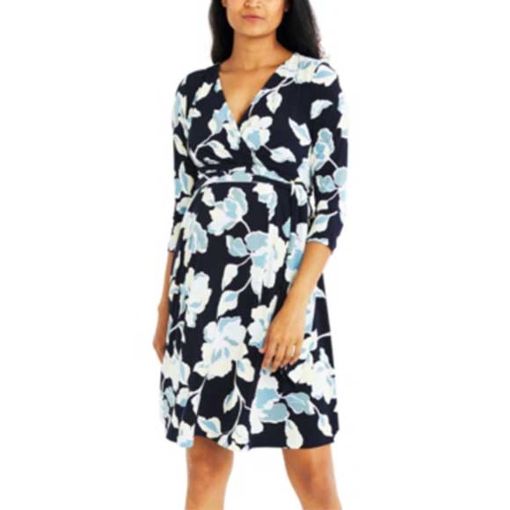 A Pea in the Pod Maternity Printed Wrap Dress In Navy Floral S